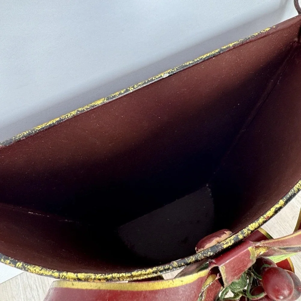 Vintage Metal‎ Wall Pocket Christmas Decor Basket Holly Berries Hanging